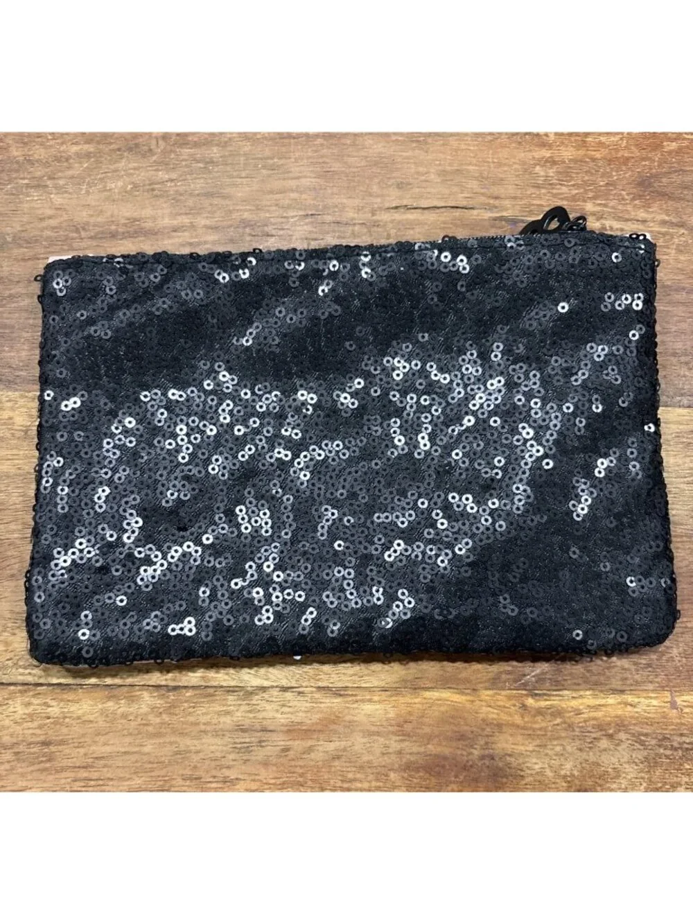 Betty Boop X Ipsy Black Sequin Makeup Bag  Pink Cartoon Eye Print & Zipper Heart